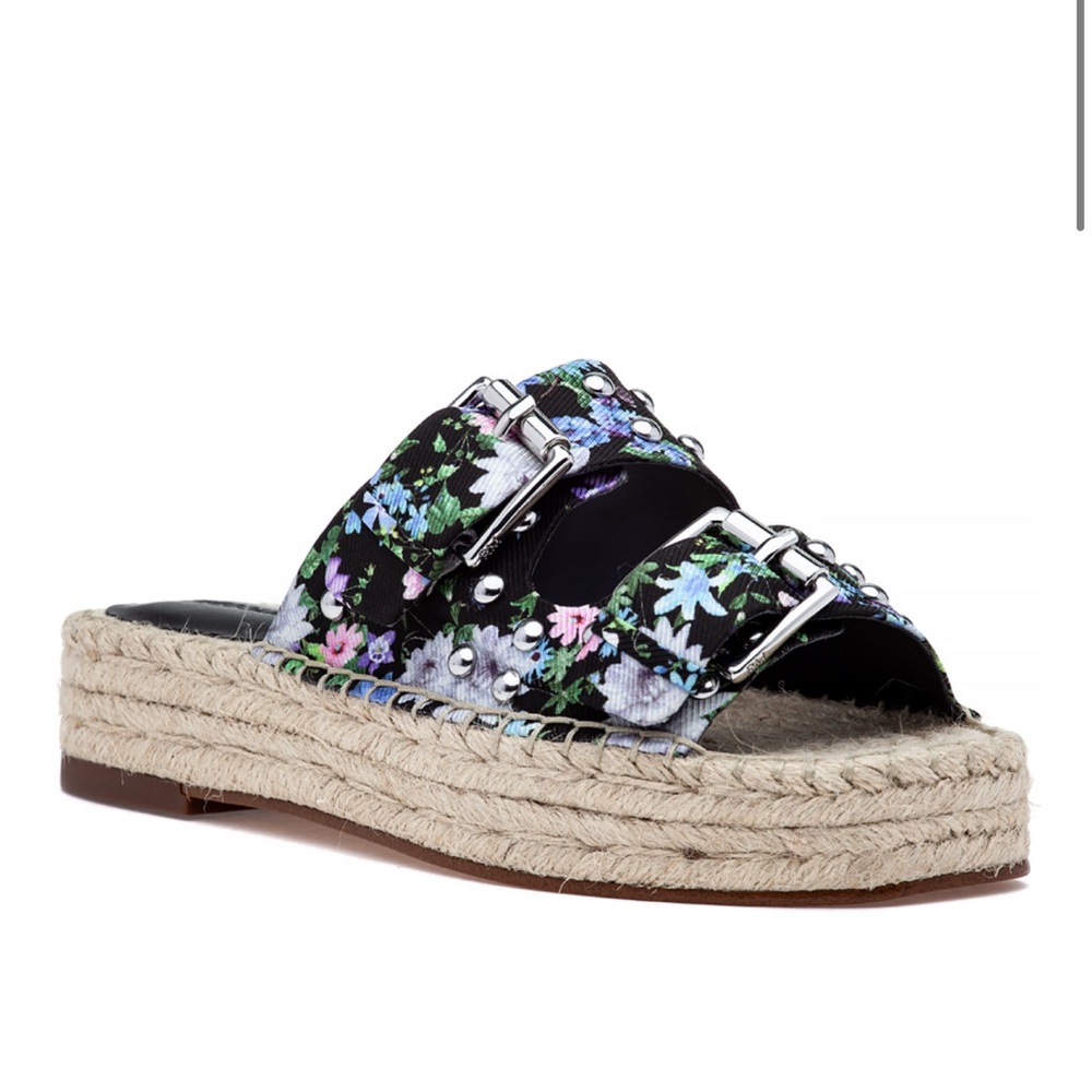 REBECCA MINKOFF JODI SANDAL BLACK FLOWER PRINT size 6.5 super cute and comfy!